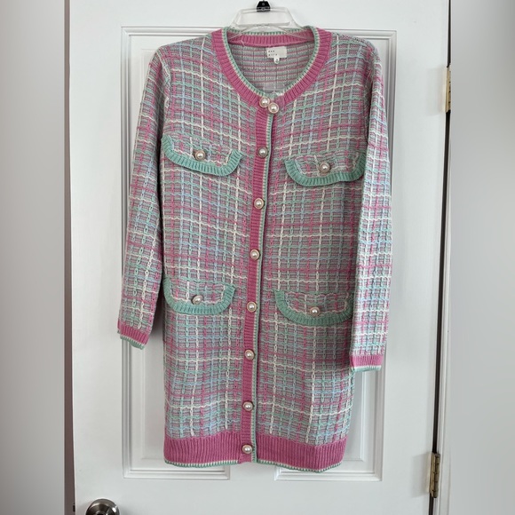 Pink and green sweater dress with buttons size XS - Picture 1 of 6